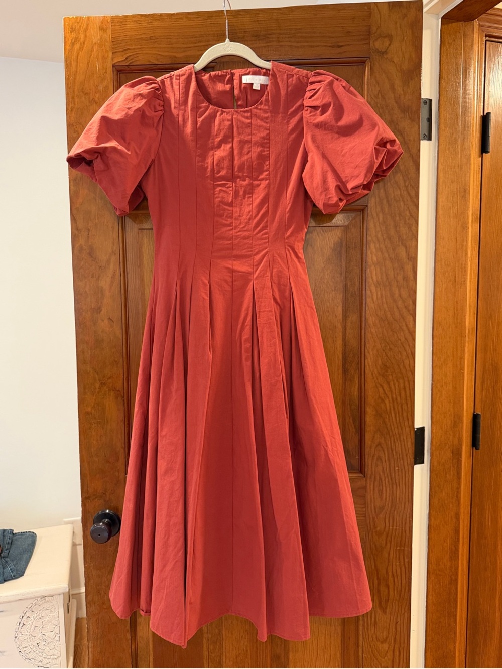 NWT Anthropologie Puff-Sleeve Midi Dress in Terracotta